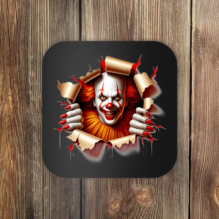 Creepy Halloween Peeking Through Clown Coaster