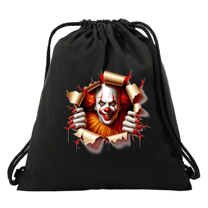 Creepy Halloween Peeking Through Clown Drawstring Bag