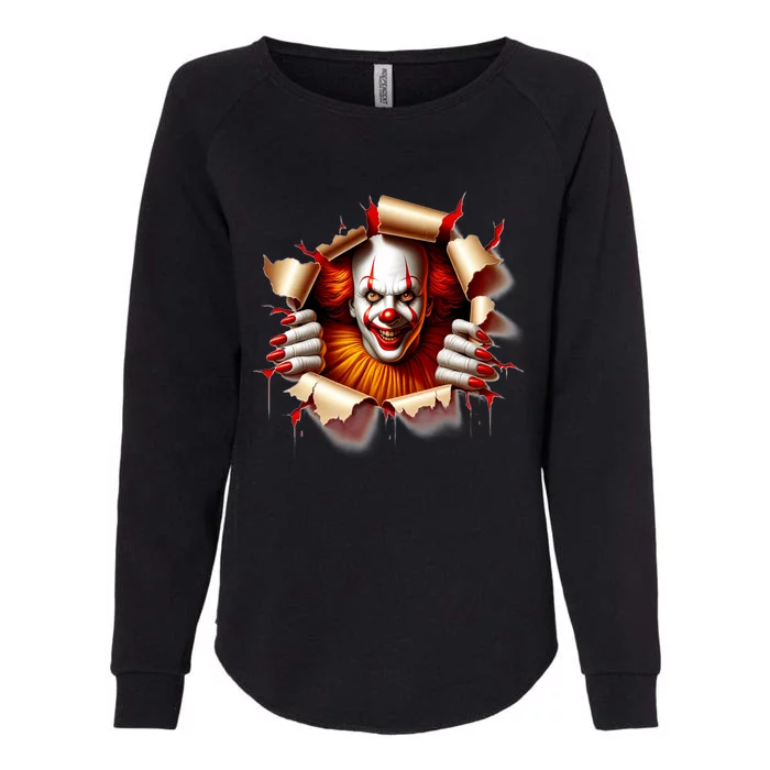 Creepy Halloween Peeking Through Clown Womens California Wash Sweatshirt