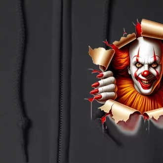 Creepy Halloween Peeking Through Clown Full Zip Hoodie