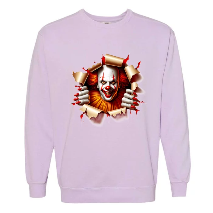 Creepy Halloween Peeking Through Clown Garment-Dyed Sweatshirt