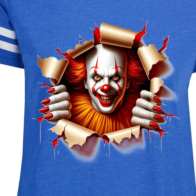 Creepy Halloween Peeking Through Clown Enza Ladies Jersey Football T-Shirt