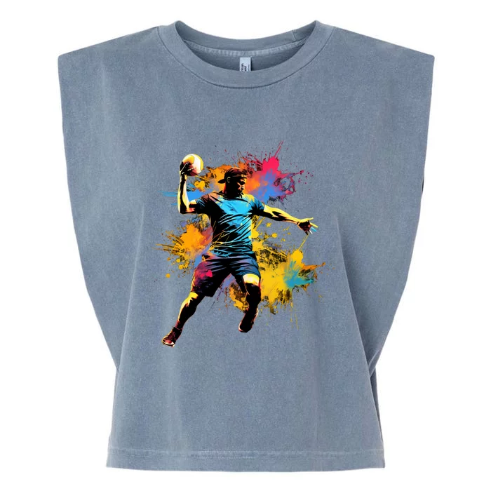 Colorful Handball Player On Handball Great Gift Garment-Dyed Women's Muscle Tee