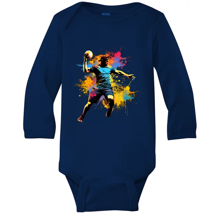 Colorful Handball Player On Handball Great Gift Baby Long Sleeve Bodysuit