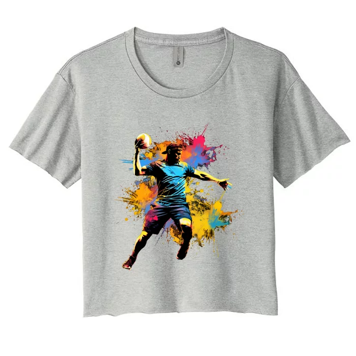 Colorful Handball Player On Handball Great Gift Women's Crop Top Tee