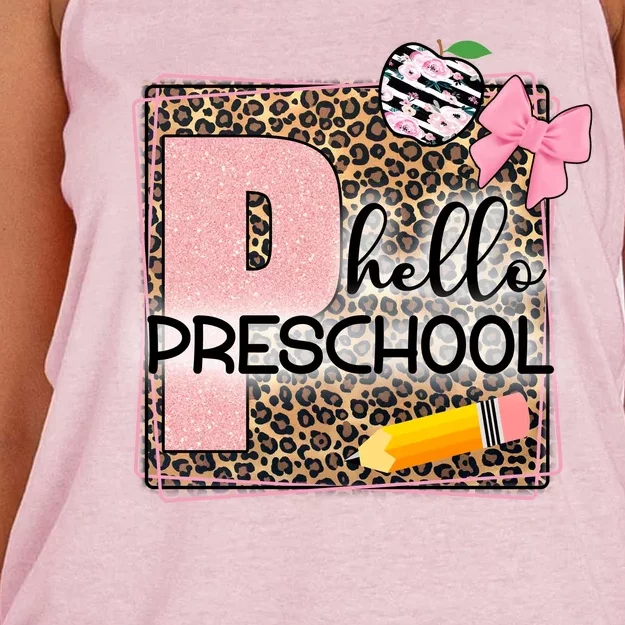 Cute Hello Pre School Teachers Students Women's Knotted Racerback Tank