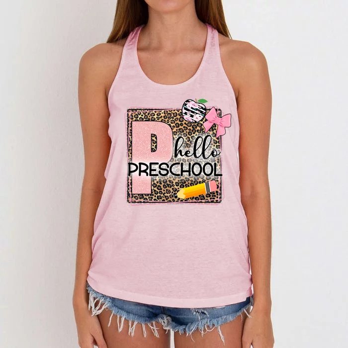 Cute Hello Pre School Teachers Students Women's Knotted Racerback Tank