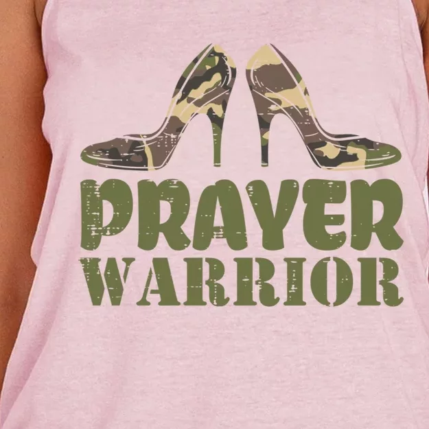 Camo Heels Prayer Warrior Faith God Jesus Christian Funny Gift Women's Knotted Racerback Tank