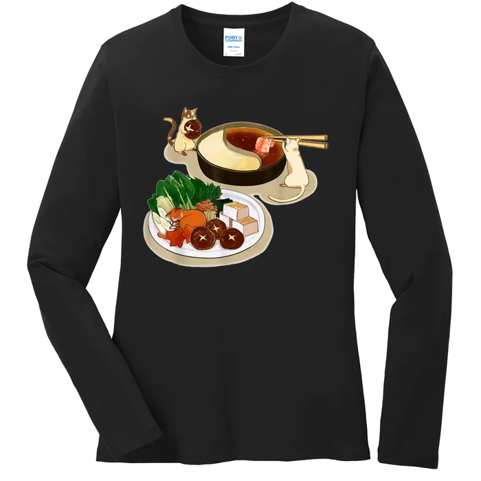 Chinese Hot Pot Asian Foodie Cuisine Cat Ladies Long Sleeve Shirt