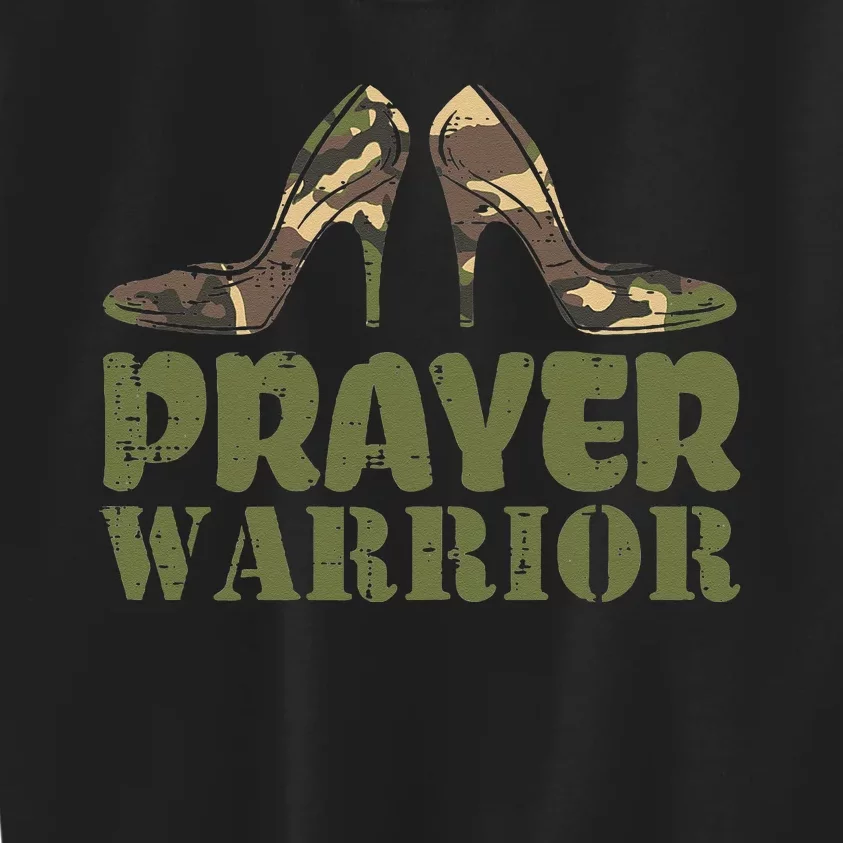 Camo Heels Prayer Warrior Faith God Jesus Christian Kids Sweatshirt