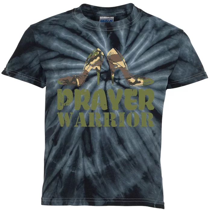 Camo Heels Prayer Warrior Faith God Jesus Christian Kids Tie-Dye T-Shirt