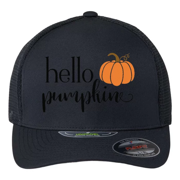 Cute Hello Pumpkin Thanksgiving Autumn Fall Leaves Design Funny Flexfit Unipanel Trucker Cap