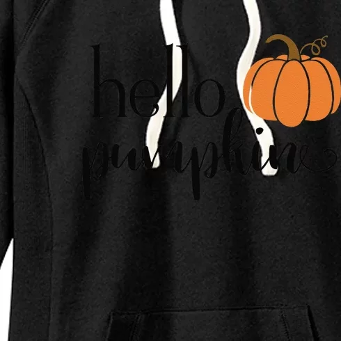 Cute Hello Pumpkin Thanksgiving Autumn Fall Leaves Design Funny Women's Fleece Hoodie