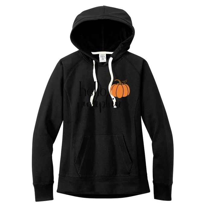 Cute Hello Pumpkin Thanksgiving Autumn Fall Leaves Design Funny Women's Fleece Hoodie