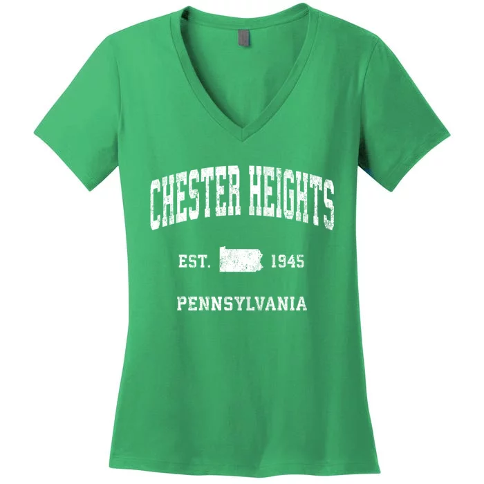 Chester Heights Pennsylvania Pa Vintage Athletic Sports Women's V-Neck T-Shirt