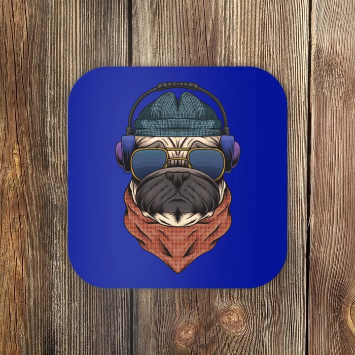 Cool Hipster Pug Dog I Love Pugs Pug Mom Gift Coaster