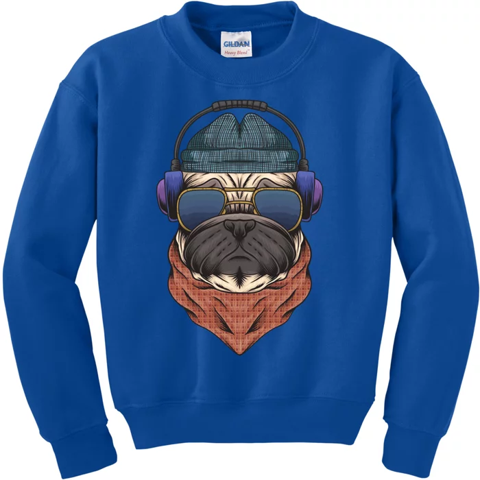 Cool Hipster Pug Dog I Love Pugs Pug Mom Gift Kids Sweatshirt