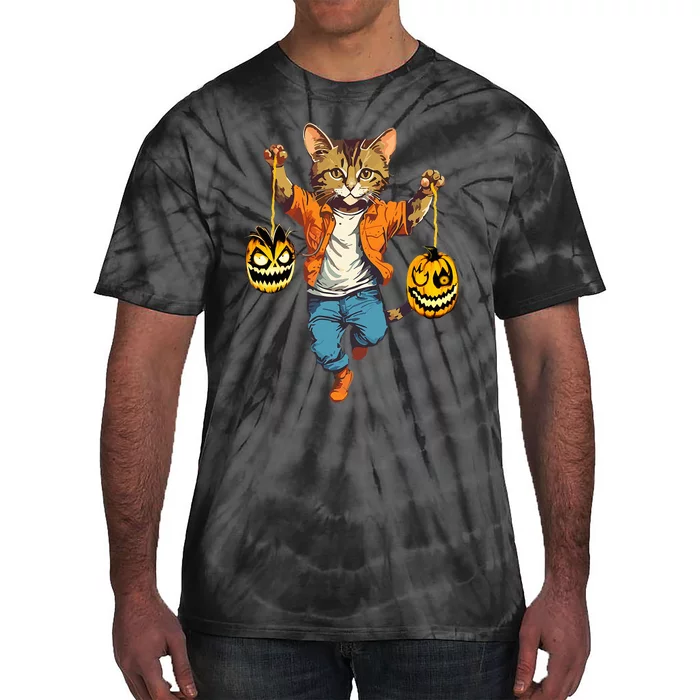 Cat Halloween Pumpkin funny cat lover Costume halloween Tie-Dye T-Shirt