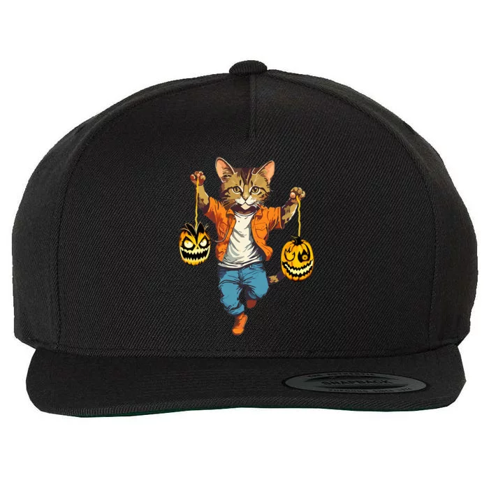 Cat Halloween Pumpkin funny cat lover Costume halloween Wool Snapback Cap