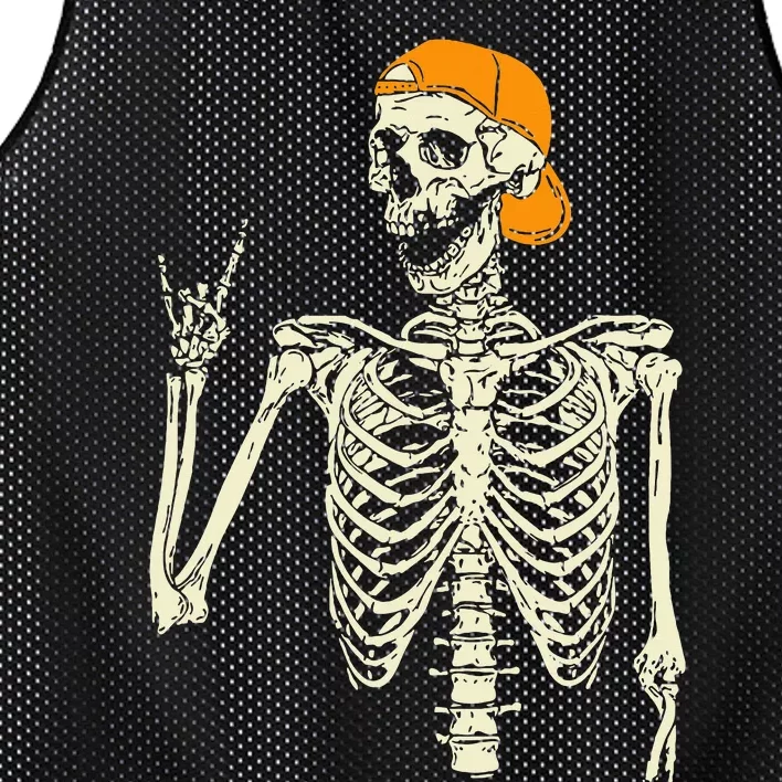 Cool Halloween Punk Rock Skeleton Cap Mesh Reversible Basketball Jersey Tank