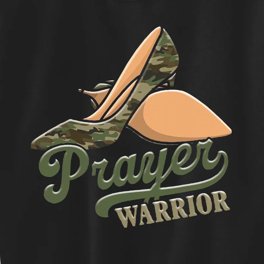 Camo Heels Prayer Warrior Faith God Jesus Christian Kids Sweatshirt