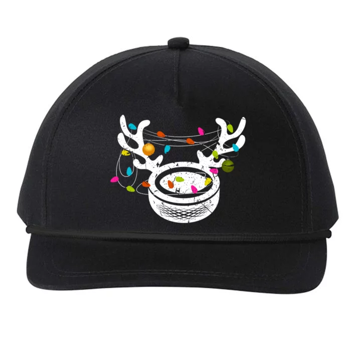 Christmas Hockey Puck Santa Hat Xmas Ice Hockey Cute Gift Snapback Five-Panel Rope Hat