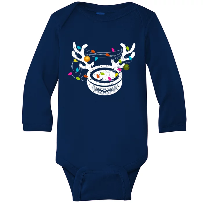 Christmas Hockey Puck Santa Hat Xmas Ice Hockey Cute Gift Baby Long Sleeve Bodysuit