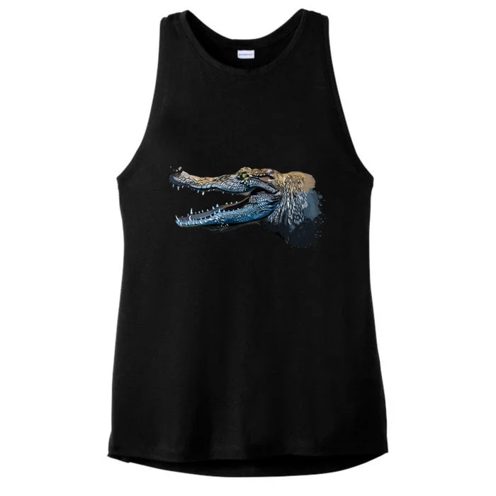 Crocodile Head Portrait From A Splash Ladies Tri-Blend Wicking Tank