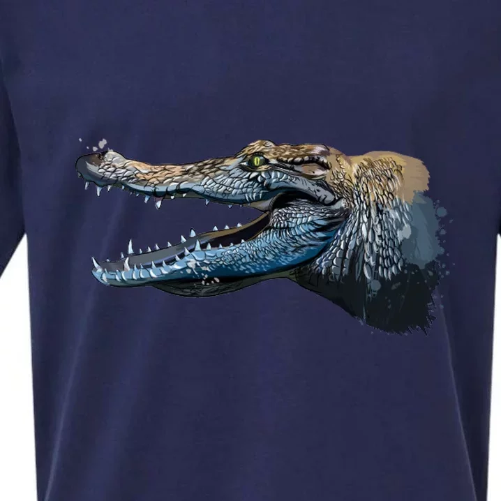 Crocodile Head Portrait From A Splash Sueded Cloud Jersey T-Shirt