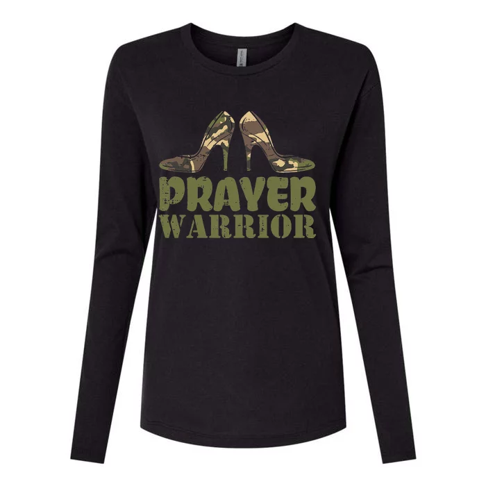 Camo Heels Prayer Warrior Faith God Jesus Christian Womens Cotton Relaxed Long Sleeve T-Shirt