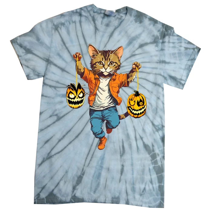 Cat Halloween Pumpkin funny cat lover Costume halloween Tie-Dye T-Shirt