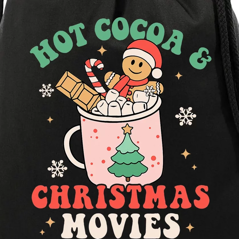 Cozy Holiday Pajama Set with Hot Cocoa and Christmas Movies Drawstring Bag