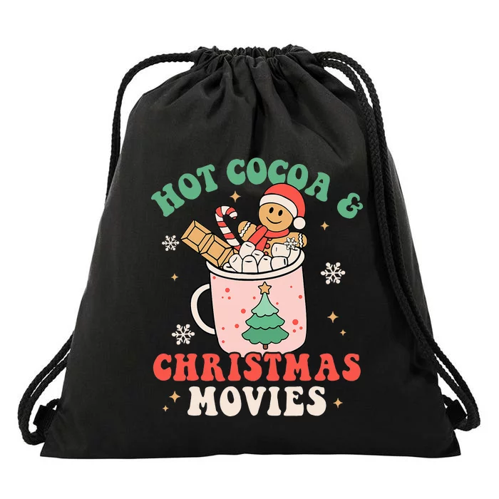 Cozy Holiday Pajama Set with Hot Cocoa and Christmas Movies Drawstring Bag