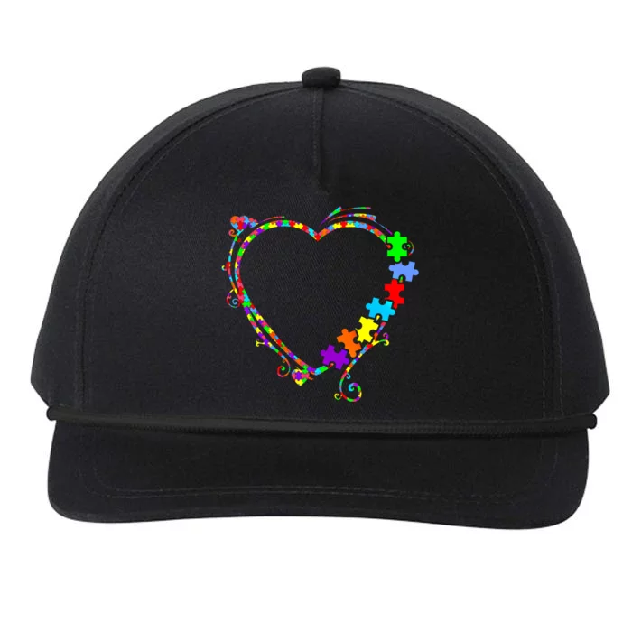 Colorful Heart Puzzle Piece Love Autism Awareness Themed Gift Snapback Five-Panel Rope Hat