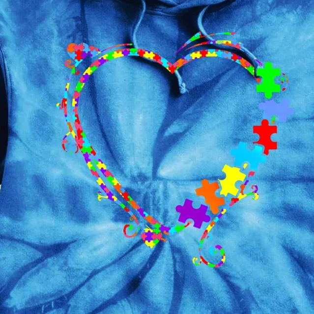 Colorful Heart Puzzle Piece Love Autism Awareness Themed Gift Tie Dye Hoodie