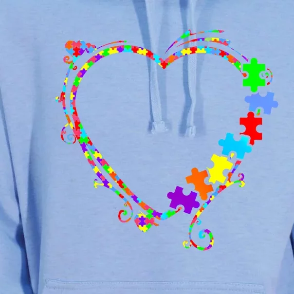 Colorful Heart Puzzle Piece Love Autism Awareness Themed Gift Unisex Surf Hoodie