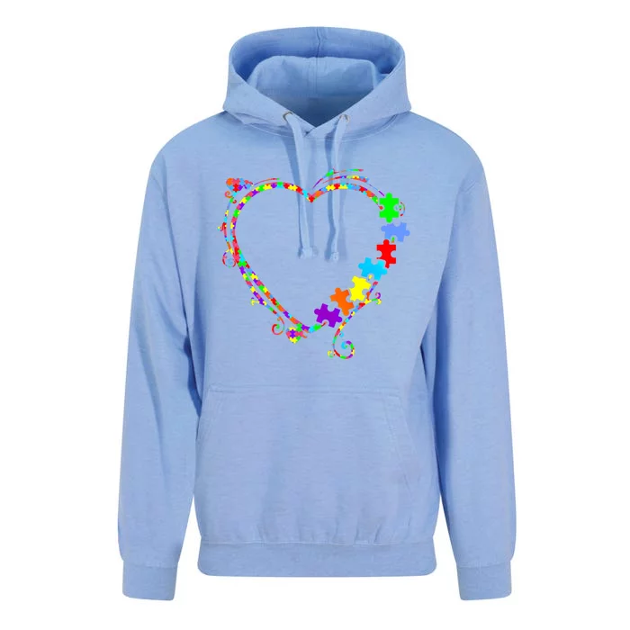 Colorful Heart Puzzle Piece Love Autism Awareness Themed Gift Unisex Surf Hoodie