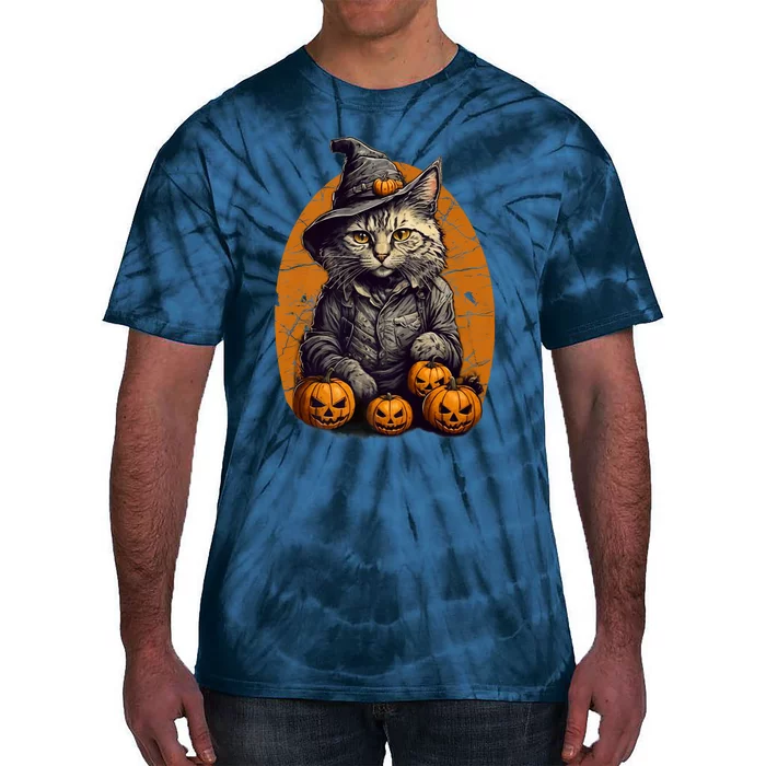 Cat Halloween Pumpkin Funny Cat Lover Costume Halloween Tie-Dye T-Shirt