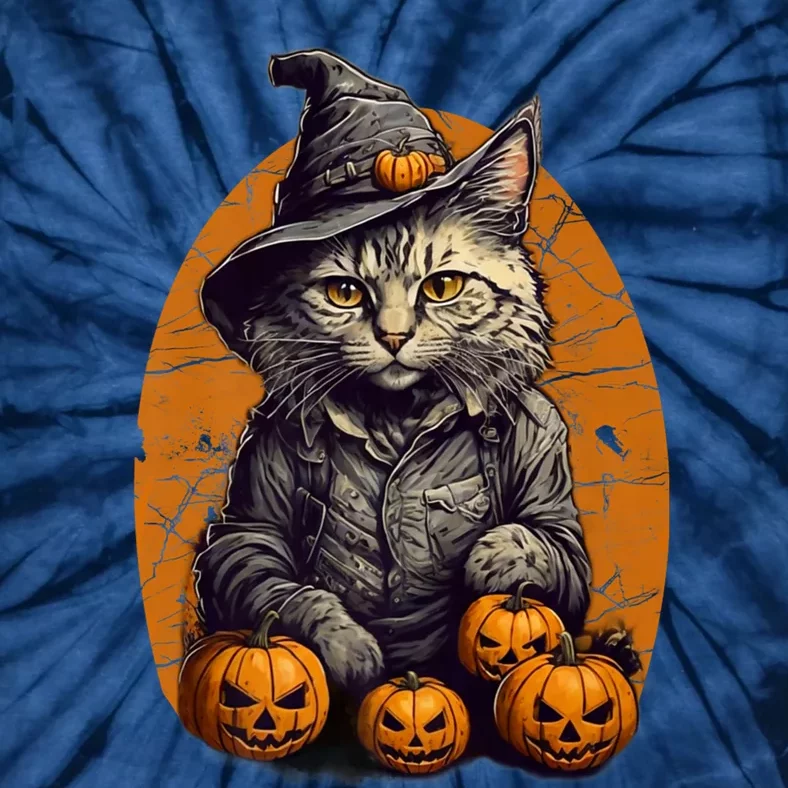 Cat Halloween Pumpkin Funny Cat Lover Costume Halloween Tie-Dye T-Shirt