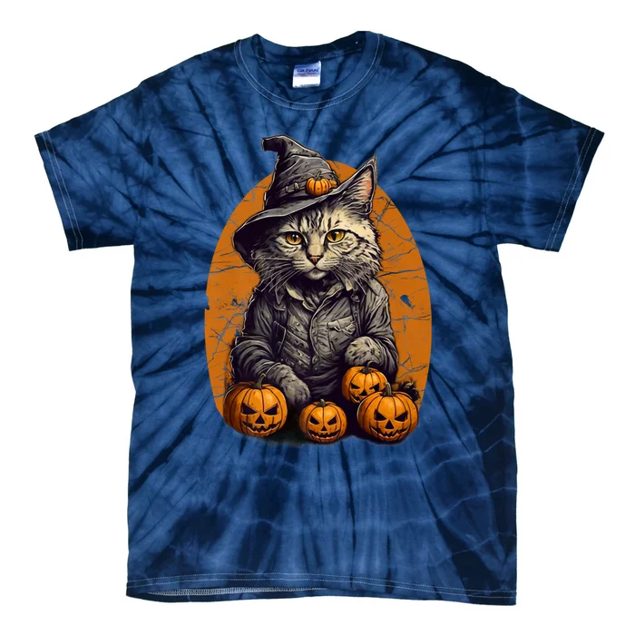 Cat Halloween Pumpkin Funny Cat Lover Costume Halloween Tie-Dye T-Shirt