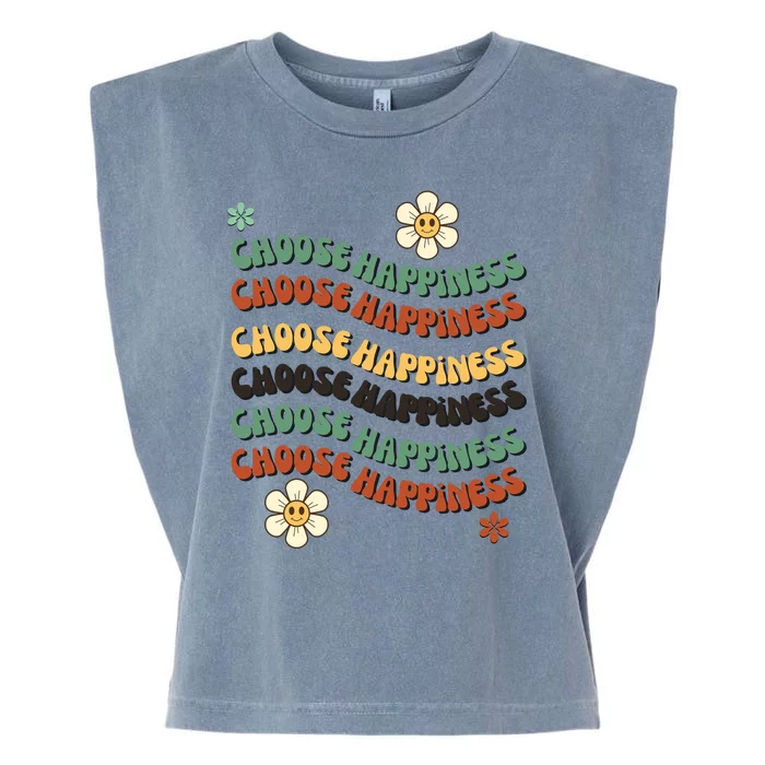 Choose Happiness Retro Sunflower Garment-Dyed Women's Muscle Tee