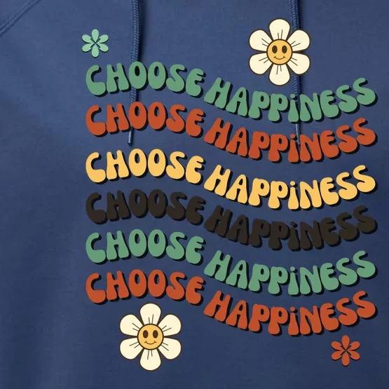 Choose Happiness Retro Sunflower Performance Fleece Hoodie