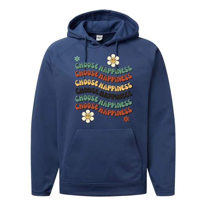 Choose Happiness Retro Sunflower Performance Fleece Hoodie