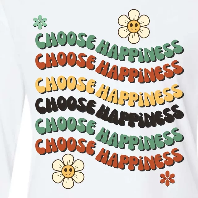 Choose Happiness Retro Sunflower Womens Cotton Relaxed Long Sleeve T-Shirt