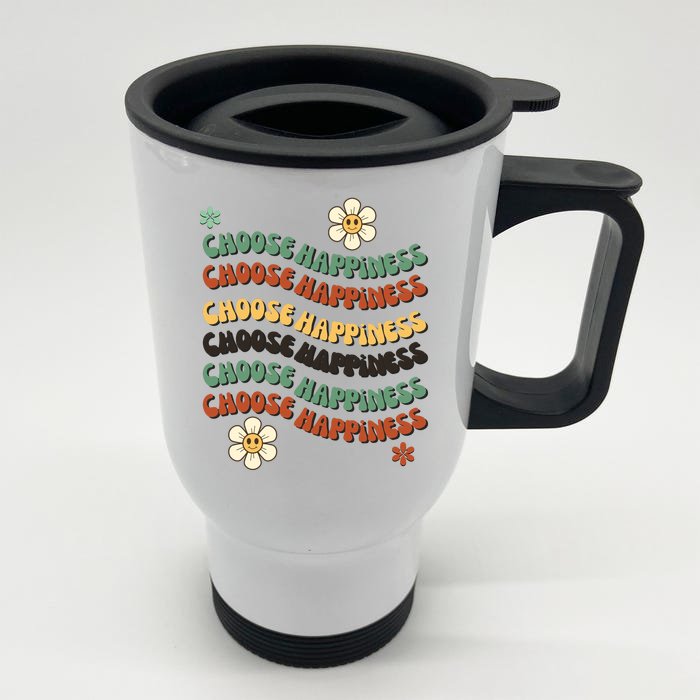 Choose Happiness Retro Sunflower Front & Back Stainless Steel Travel Mug