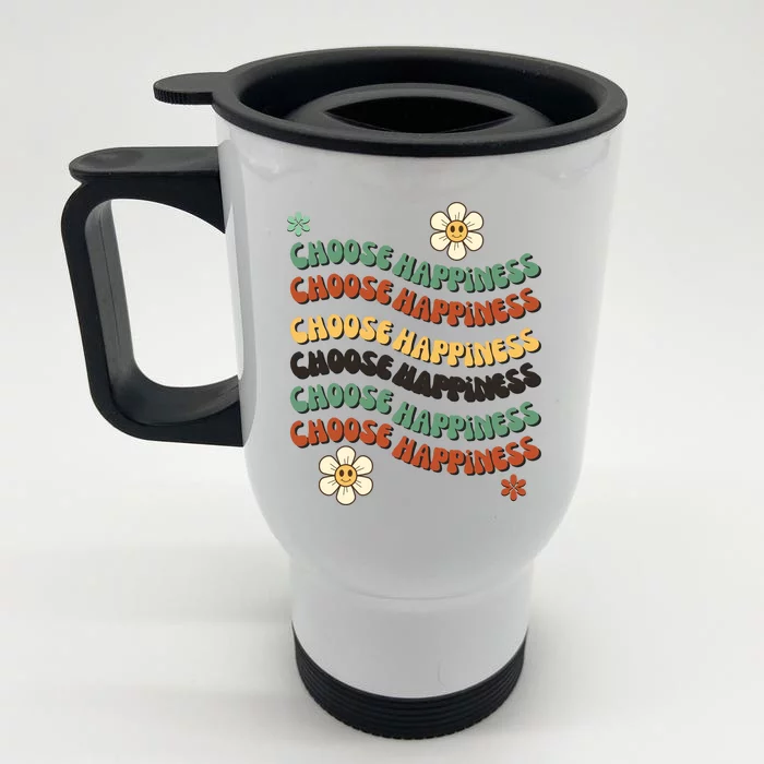 Choose Happiness Retro Sunflower Front & Back Stainless Steel Travel Mug