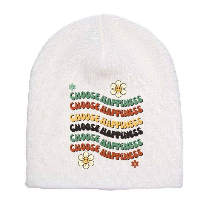 Choose Happiness Retro Sunflower Short Acrylic Beanie