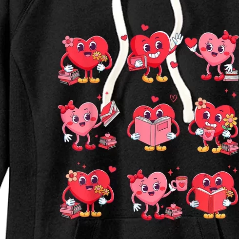 Cute Heart Reading A Book Valentines Day Teacher Book Lovers Women's Fleece Hoodie