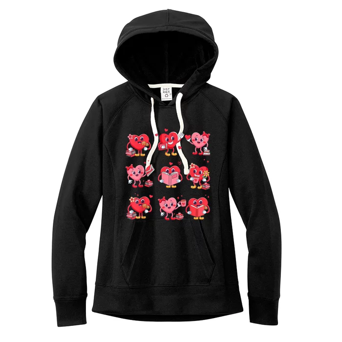 Cute Heart Reading A Book Valentines Day Teacher Book Lovers Women's Fleece Hoodie