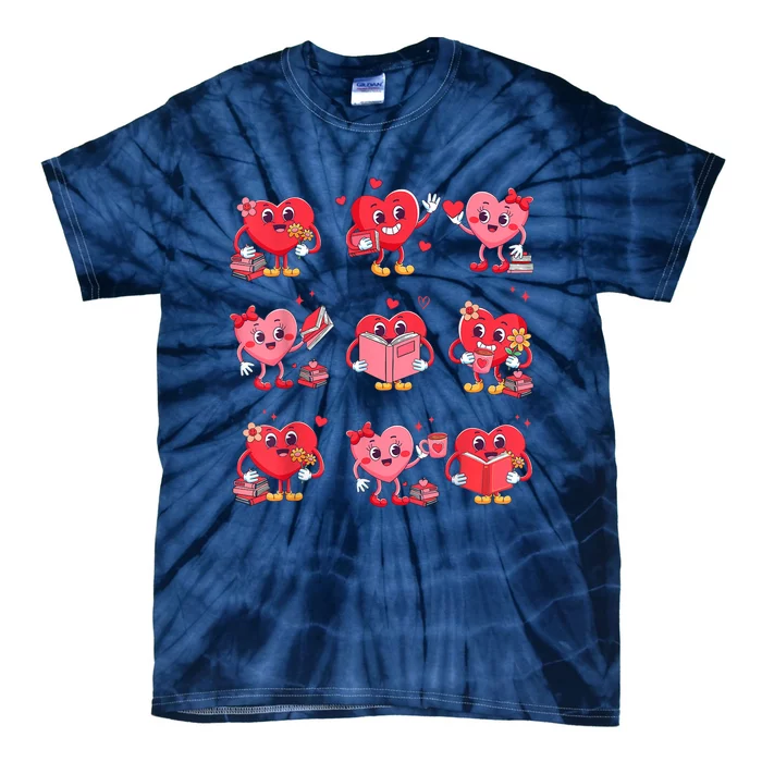 Cute Heart Reading A Book Valentines Day Teacher Book Lovers Tie-Dye T-Shirt